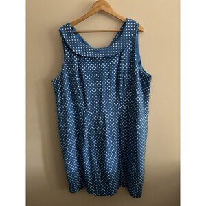 Lands' End ponte knit sleeveless dress size 26 Blue polka dot Retro Pinup